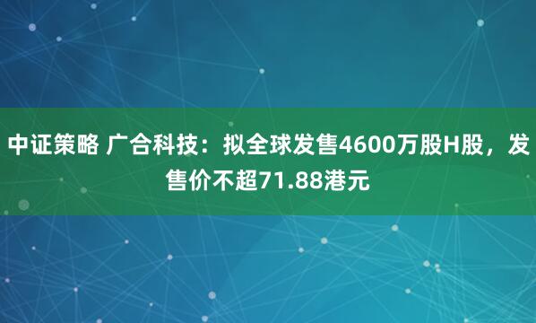 中证策略 广合科技：拟全球发售4600万股H股，发售价不超71.88港元