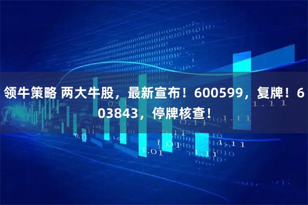 领牛策略 两大牛股，最新宣布！600599，复牌！603843，停牌核查！