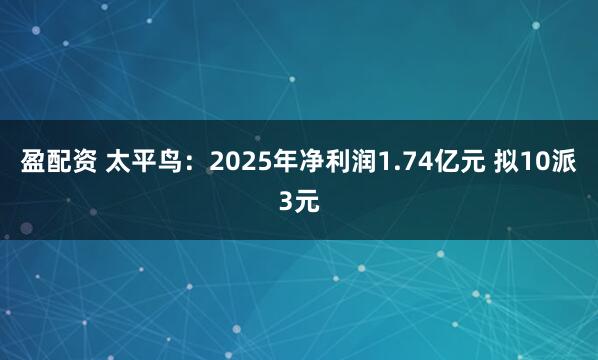 盈配资 太平鸟：2025年净利润1.74亿元 拟10派3元
