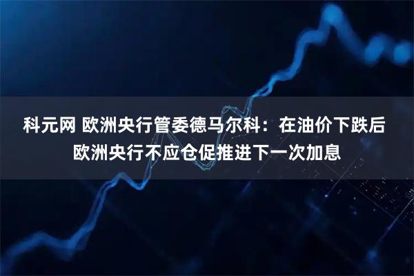 科元网 欧洲央行管委德马尔科：在油价下跌后 欧洲央行不应仓促推进下一次加息