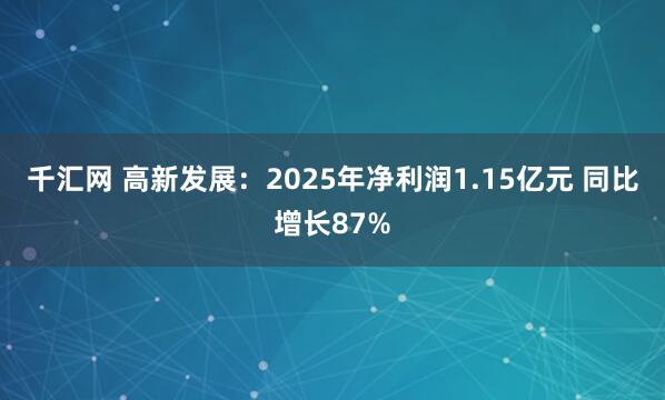 千汇网 高新发展：2025年净利润1.15亿元 同比增长87%
